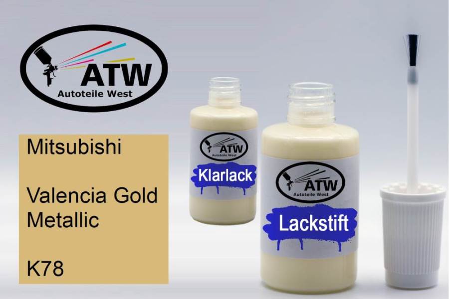 Mitsubishi, Valencia Gold Metallic, K78: 20ml Lackstift + 20ml Klarlack - Set, von ATW Autoteile West.